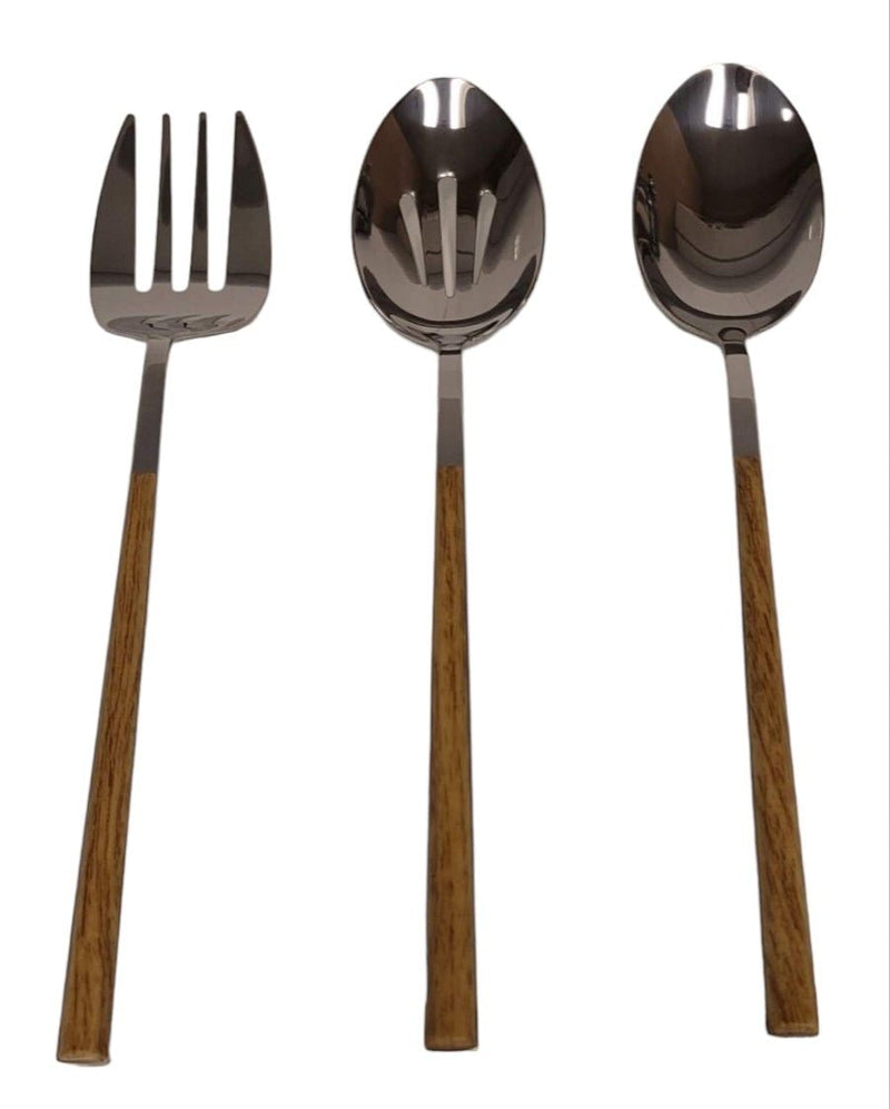 Kin Stainless Steel Serving Set with Faux Wood Finish, 3-pc E1651