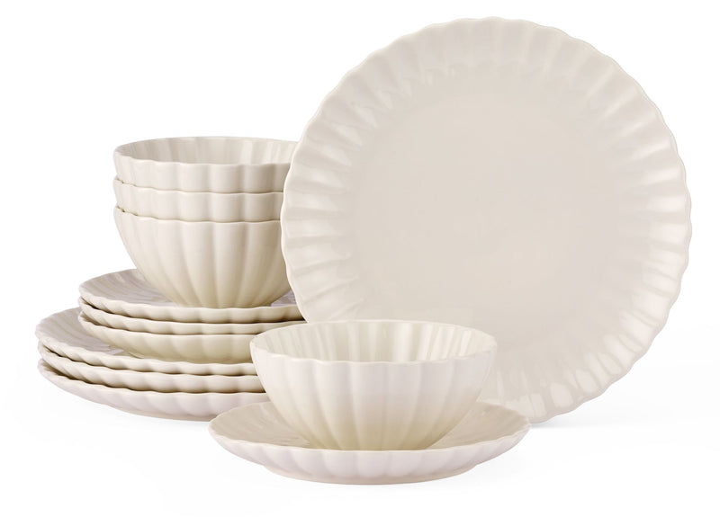 Odessa Scalloped Porcelain Dinnerware Set, 12-pc, White C1786