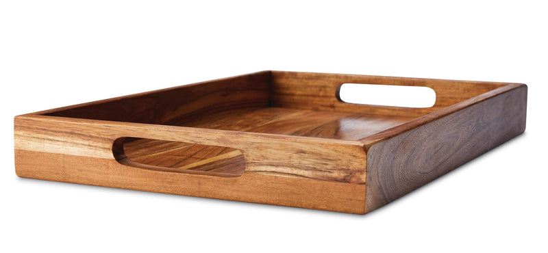 Rectangular Wood Serving Tray with Round Handles, 18-in Q3431
