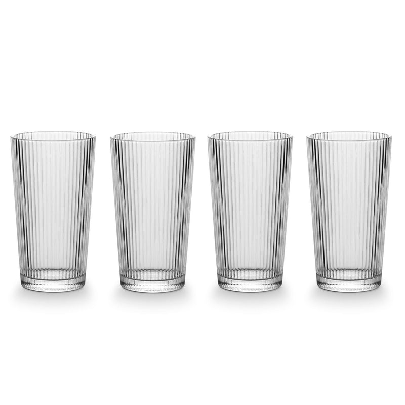 Ribbed High Ball Glass Set, Lead-free, 4-pc F3880