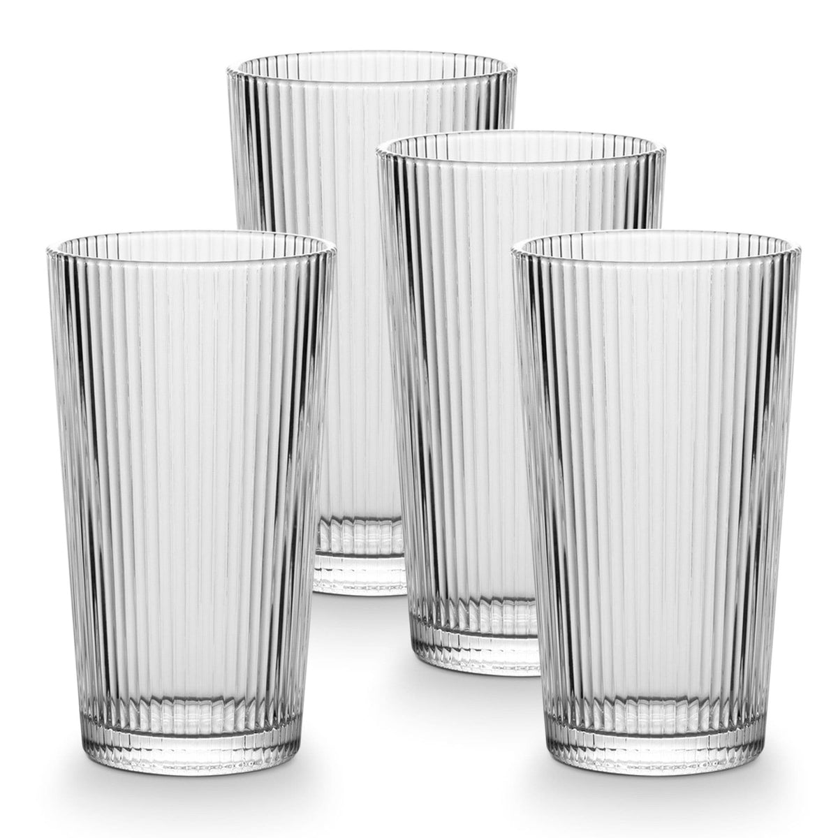 Ribbed High Ball Glass Set, Lead-free, 4-pc