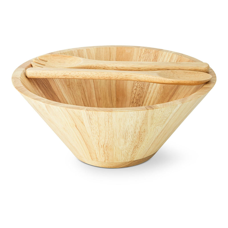 Rubberwood Tapered Salad Bowl & Servers, Tan L4678