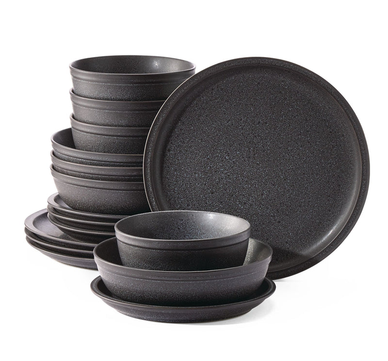 Varennes Stoneware Dinnerware Set, Serves 4, 16-pc, Black Reactive Glaze O7518