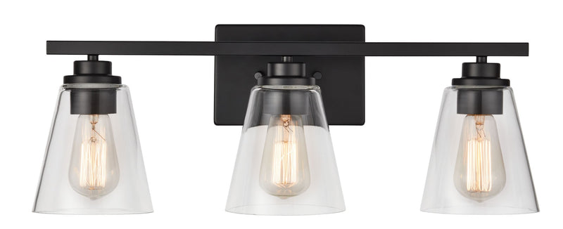 Venlaw 3-Light Vanity Light Fixture with Clear Glass Shade, Matte Black C1288