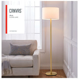 White Drum Shade Floor Lamp, 16-in, Metallic Gold/Matte Brass