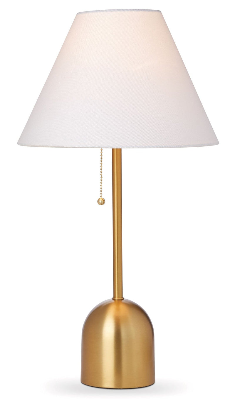 White Linen Cone Shade Table Lamp, 22-in, Antique Brass T8446