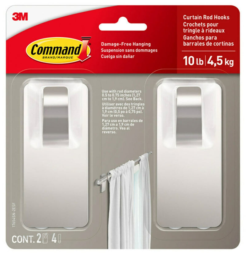 2-Piece 10-lb Satin Nickel Damage Free Curtain Rod Hooks X7381