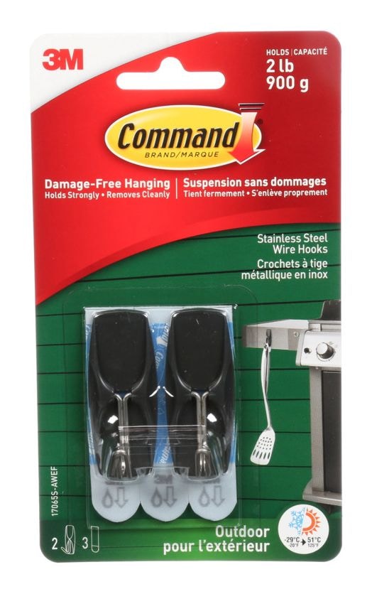 Adhesive Outdoor Wire Hooks with Adhesive Strips, Stainless Steel, 2-lbs, 2 Strips per Pack G2110