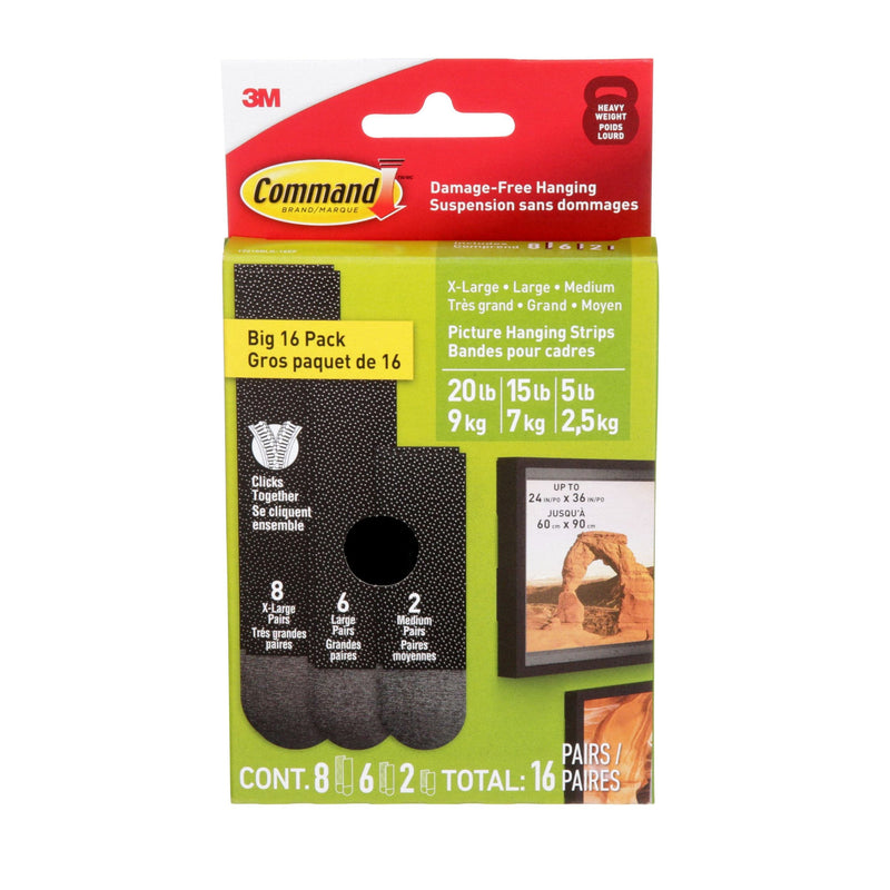 Black Picture Hanging Strip Mixed Pack, 17218BLK-16EF, 16 Pairs X1429