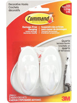Decorative Quartz Terrace Hooks with Adhesive Strips, White, 3-lbs, 2 Strips per Pack