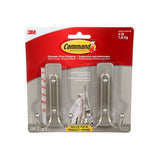 Large Decorative Double Hooks Value Pack with Adhesive Strips, Brushed Nickel, 4-lbs, 2 Strips per Pack