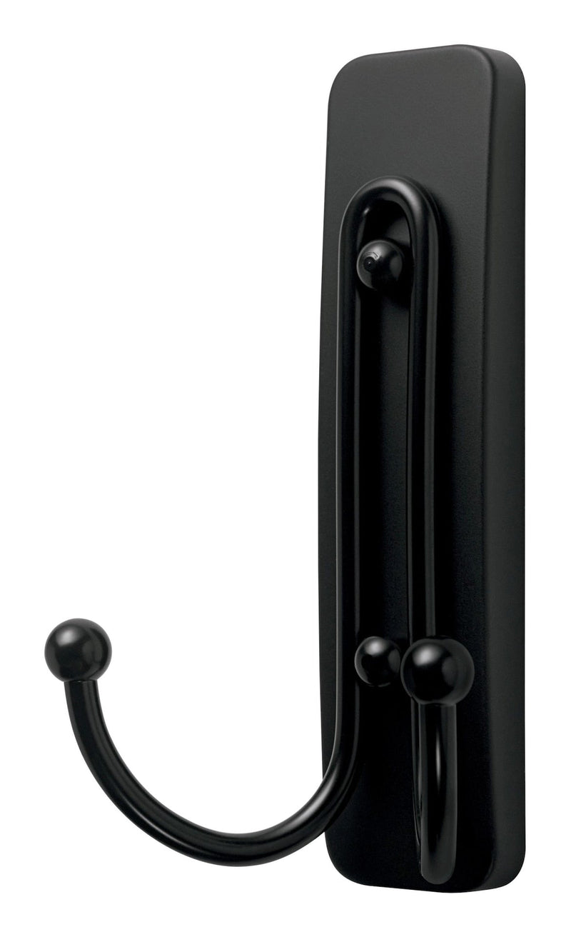 Large Double Hook with Adhesive Strips, Matte Black, 4-lbs, 1 Strip per Pack P9064
