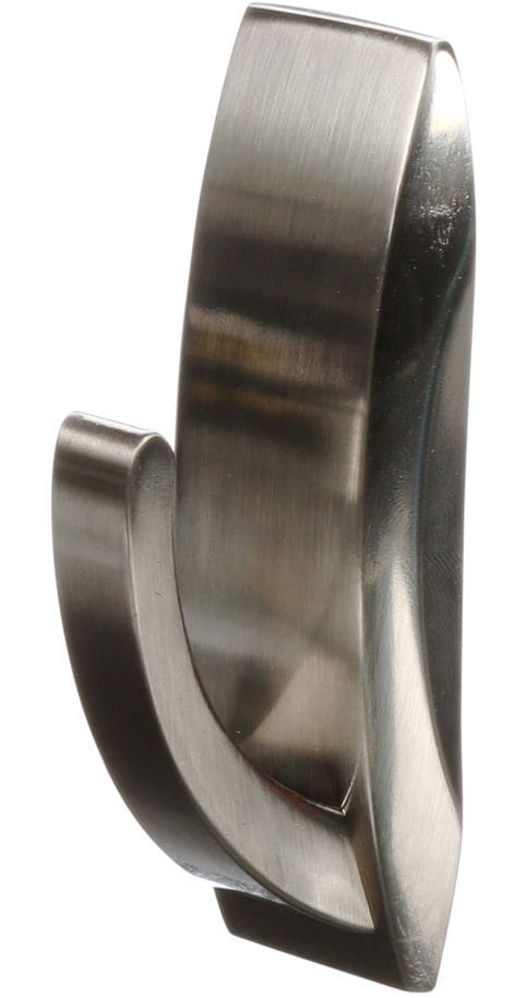 Large Elegant Decorative Metallic Hook with Adhesive Strips, Brushed Nickel, 5-lbs, 2 Strips Per Pack