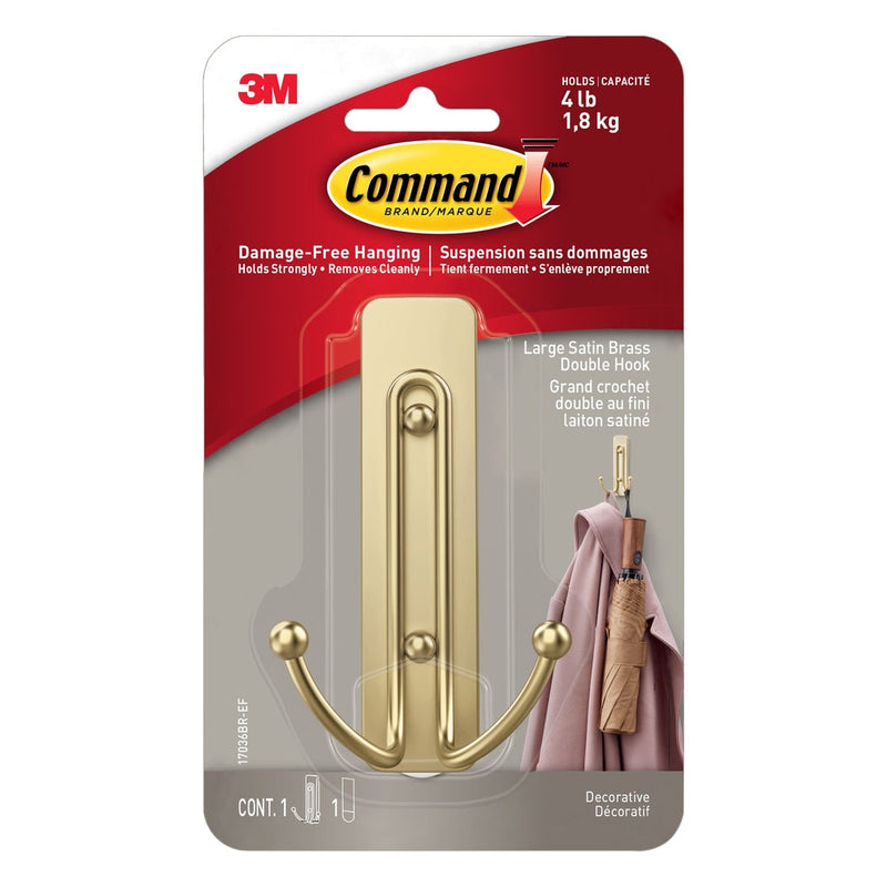 Large Satin Brass Hook, 17036BR-EF | 1 Hook, 1 Strip per Pack L4549