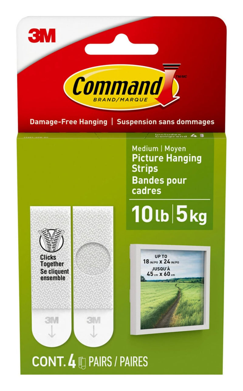 Medium Adhesive Picture Hanging Strips, White, 9-lbs, 3 Strips per Pack B5947