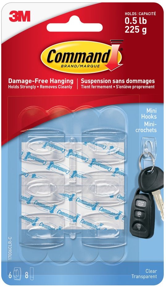 Mini Clear Hooks and Strips Work, Damage Free Hanging, 0.5-lb Capacity F3706