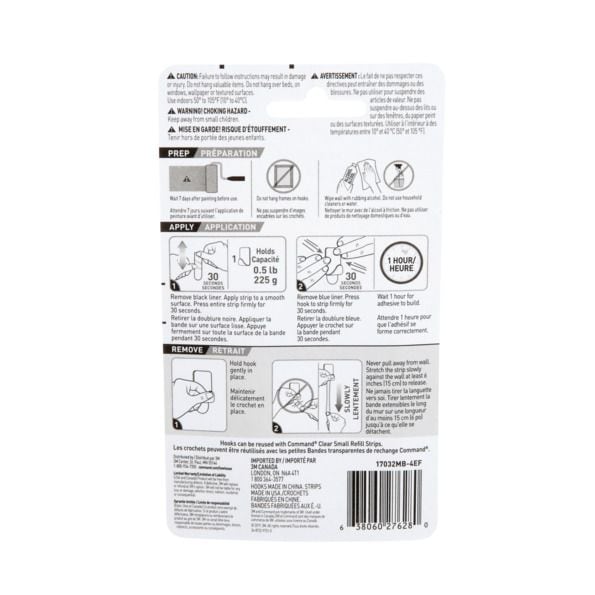 Small Decorative Hooks with Adhesive Strips, Matte Black, 0.5-lbs, 4 Strips per Pack N2793