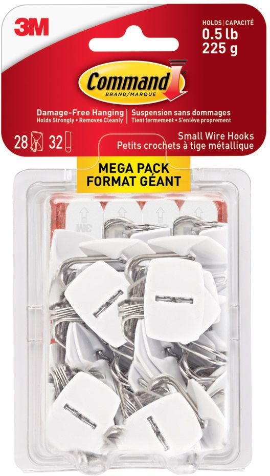 Small Utensils Wire Hooks Mega Pack with Adhesive Strips, White, 0.5-lbs, 28 Hooks/Pack U4511