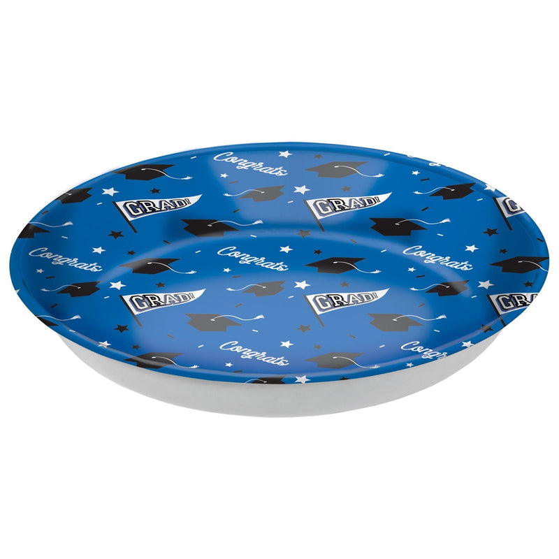 "Congrats Grad" Round Plastic Reusable Serving Bowl, Blue, 14-in, for Graduation Z7267