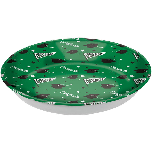 "Congrats Grad" Round Plastic Reusable Serving Bowl, Green, 14-in, for Graduation V1005