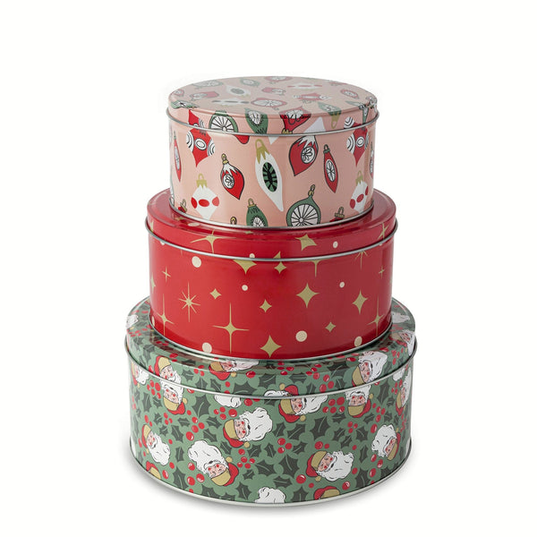 Retro Print Nested Storage Tin Canister Set with Lids, 3 Count Y7217