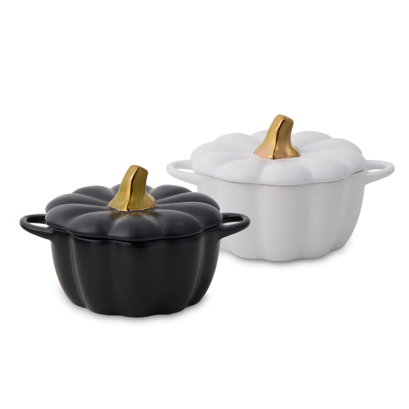 320-mL Black/White Ceramic Pumpkin Cocotte, 2-pk N2915