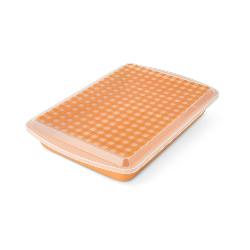 Gingham Metal Pan with Lid and Cutter B0958