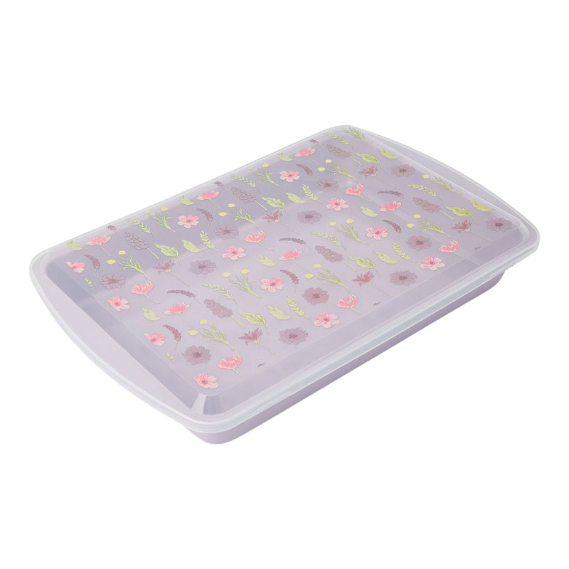 Non-Stick Carbon Steel Cake Pan with Lid, Floral Print G2693