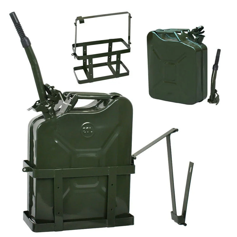 Jerry Can with Holder 20L Liter 5 Gallons - Steel Tank Gasoline Green O9092