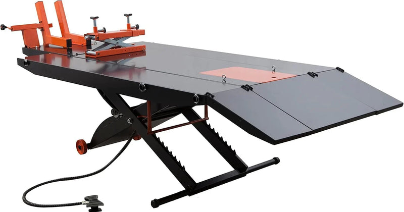 1500LB Air-Operated Motorcycle & ATV Lift Table – 48" Wide with Side Extensions, 2-Year Warranty X2539