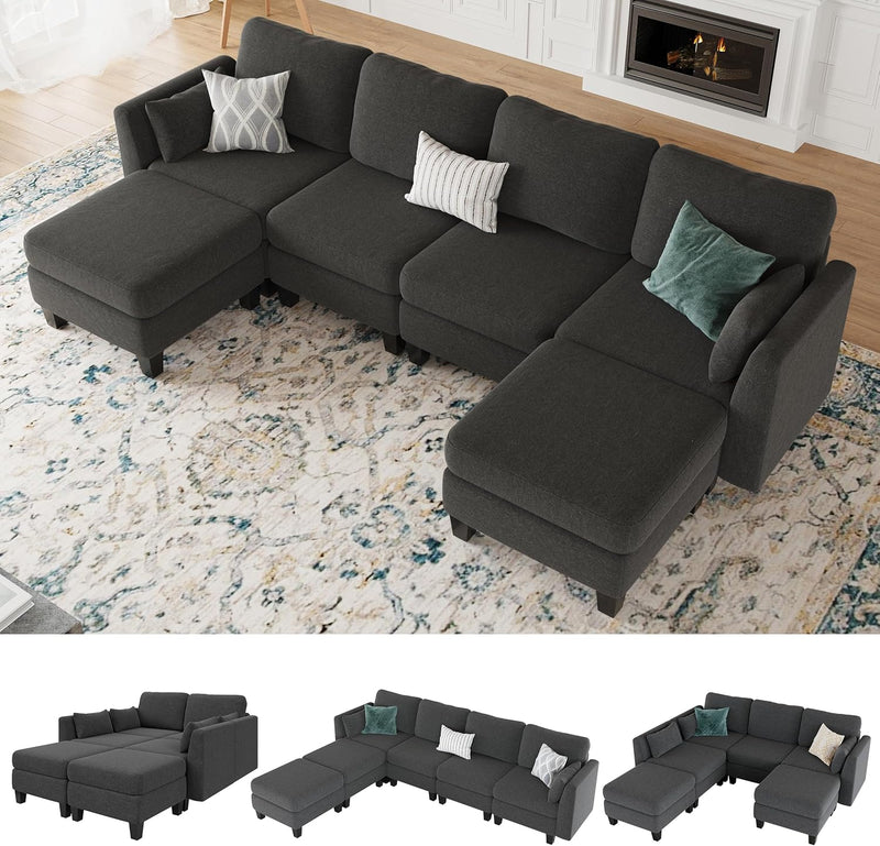 Modular Sectional Sofa, Convertible U Shaped Sofa Couch with High Density Memory Foam, 6 Seat Comfy Modular Sofa Couch Room, Modern U Shaped Sectional Sofa, Dimgrey U2224