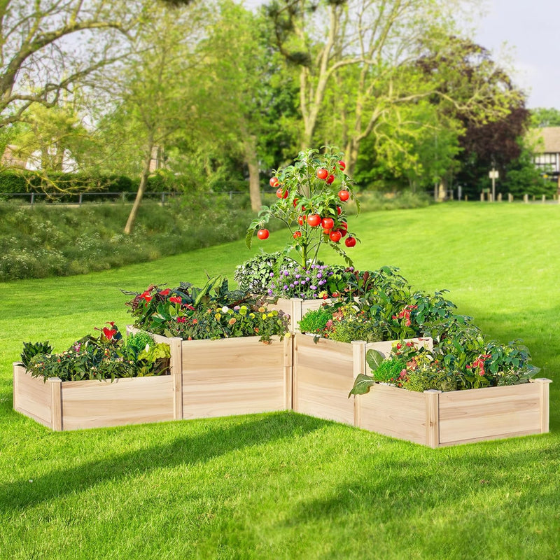 Garden Bed Outdoor Gardening, 28 Inch Depth 3-Tier Wood Planter Box with Cedar Leg, Baseboard, Leakage Hole,Easy Assembled, Ideal for Vegetables, Herbs, Flowers V4685