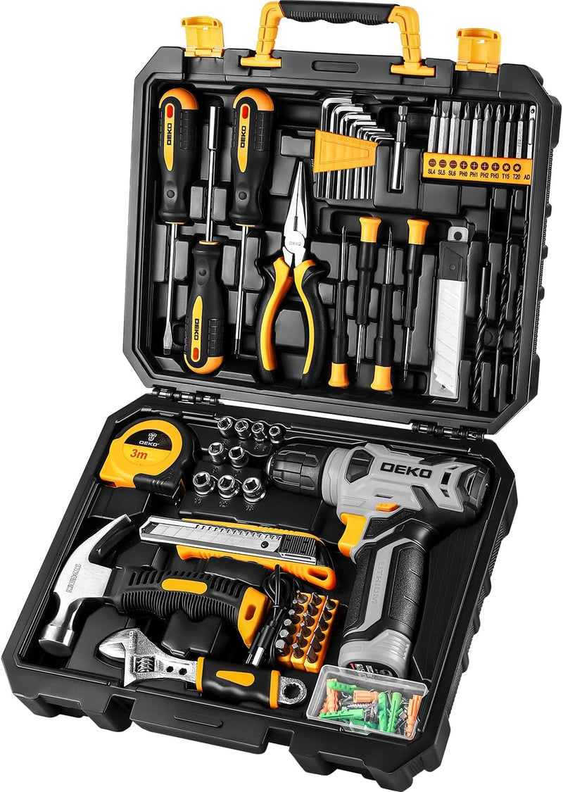 DEKOPRO Tool Set：Tool Kit with 8V Cordless Drill,Tool Box with Drill,Hand Drill Set for Men & Women,Home Tool Kits for House Repair,Handyman,DIY 126 Piece L4901