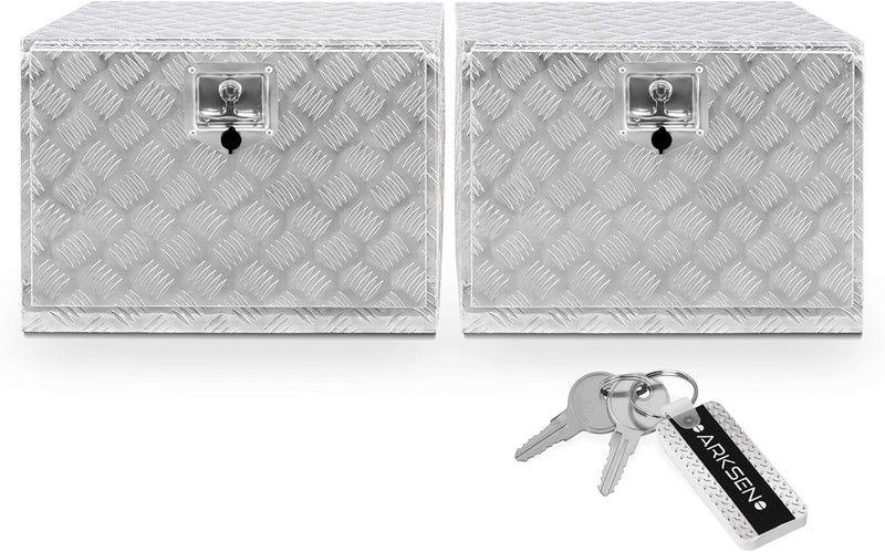 36 Inch Heavy Duty Aluminum Diamond Plate Tool Underbody Box, Waterproof Square Truck Storage Organizer Chest for Pick Up Truck Bed, RV Trailer with T-Handle Lock and Keys - Black Q8554
