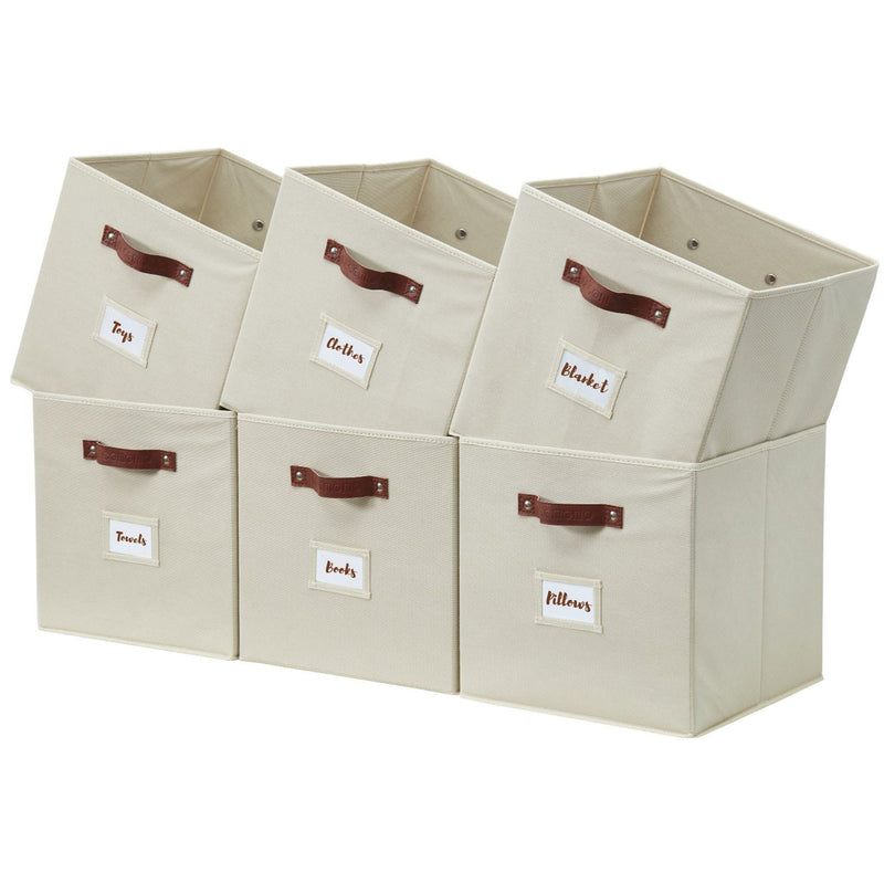 Collapsible Storage Cube with Label, 11-in, 6-pk, Beige S8879