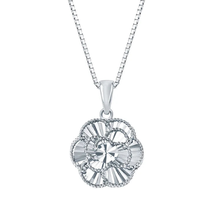 Diamond Cut Floral Pendant in White Gold K7541