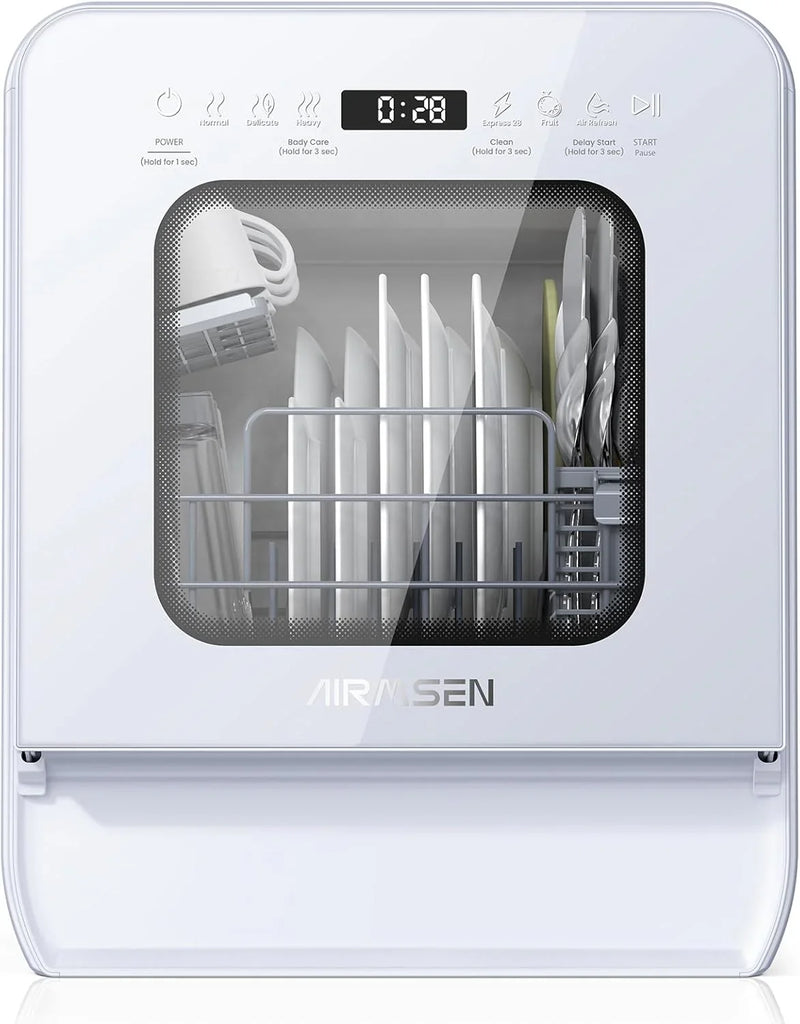 Desktop dishwasher set, double-layer shelf design, portable dishwasher, built-in 5-liter water tank, 3 spray arms, 12-hour delay start, no need to connect power supply, white model S9199