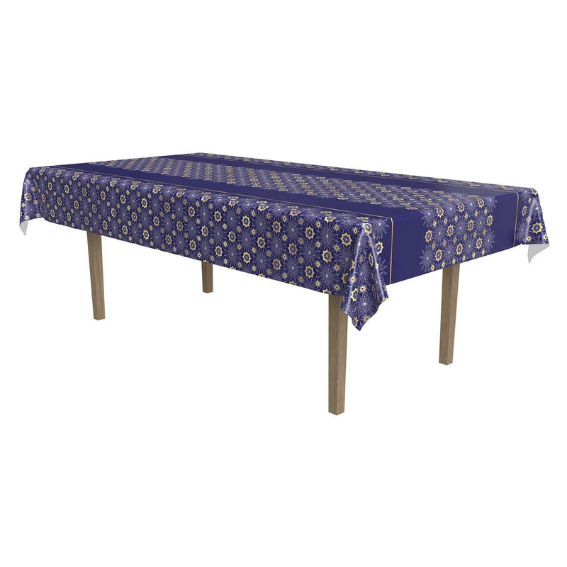 Eid Ramadan Rectangle Plastic Reusable Table Cover, Navy Blue/Gold, 54 x 108-in, for Religious Party/Eid Mubarak/Ramadan T3173