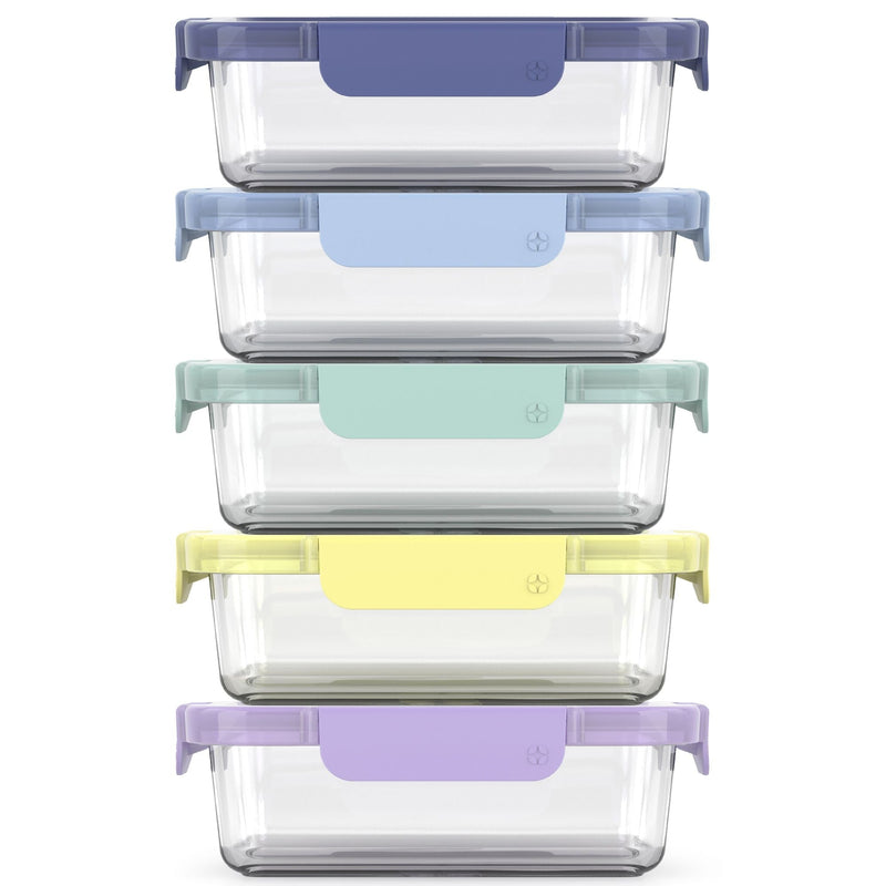 Colour Lock Glass Meal Prep Food Storage Container Set with Leakproof Lids, 10-pc Y5385