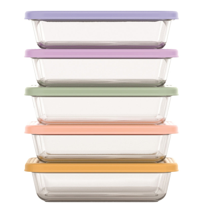 Everyday Glass Meal Prep Food Storage Container Set with Press-Fit Lids, Multi-Coloured, 10-pc I0047