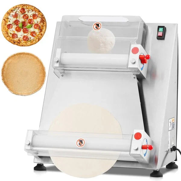 Commercial Pizza Dough Roller Sheeter, Max 16, Automatic 370W Electric Pizza Dough Roller, Stainless Steel, Suitable for Noodle, Pizza Bread and Pasta Maker Equipment N6173