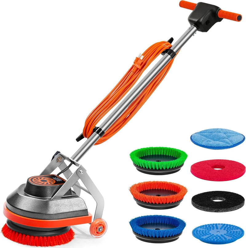 Commercial Floor Scrubber Machine with Brushes and Pads, Heavy Duty Floor Buffer Polisher and Cleaner- Deep Cleaning Tile and Grout, Hardwood Floors and Carpets without Getting on Hands and Knees C1070