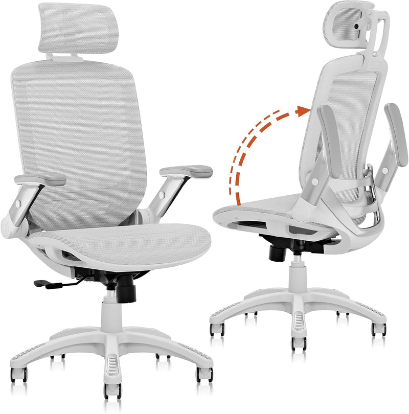 Ergonomic Office Chair, High Back Home Desk Chair with Headrest, Flip-Up Arms, 90-120° Tilt Lock and Wide Cushion, Big and Tall Mesh Chairs for Man Woman, Black Task Chair V8246