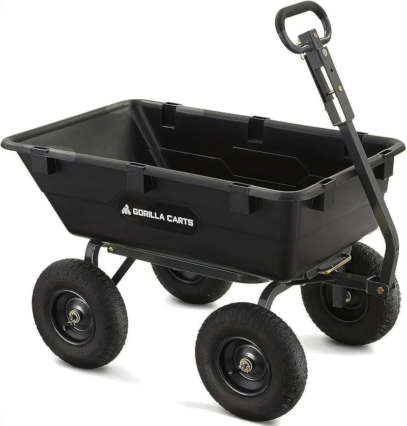 Heavy Duty Poly Utility Dump Wagon Garden Cart w/Pneumatic Tires, 6 Cu Ft - 1200 lb Capacity Outdoor Wheelbarrow for Yard, Landscaping & Gardening, Lawn Tractor or ATV Towable- Carts N3270