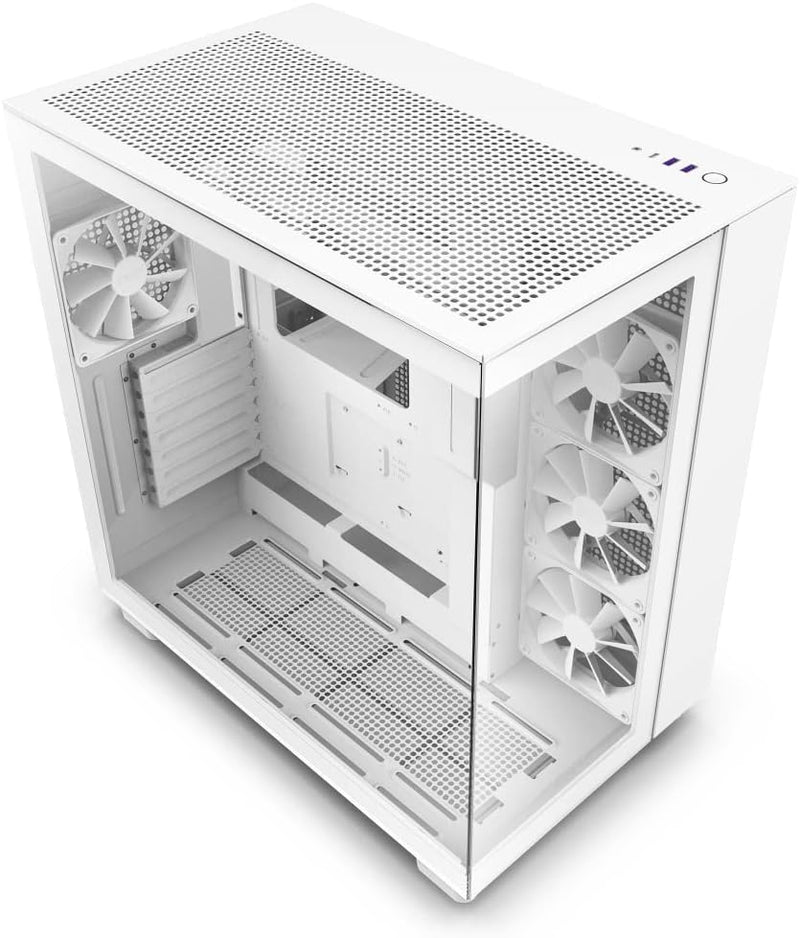 H9 Flow Dual-Chamber ATX Mid-Tower PC Gaming Case – High-Airflow Perforated Top Panel – Tempered Glass Front & Side Panels – 360mm Radiator Support – Cable Management – White M0143