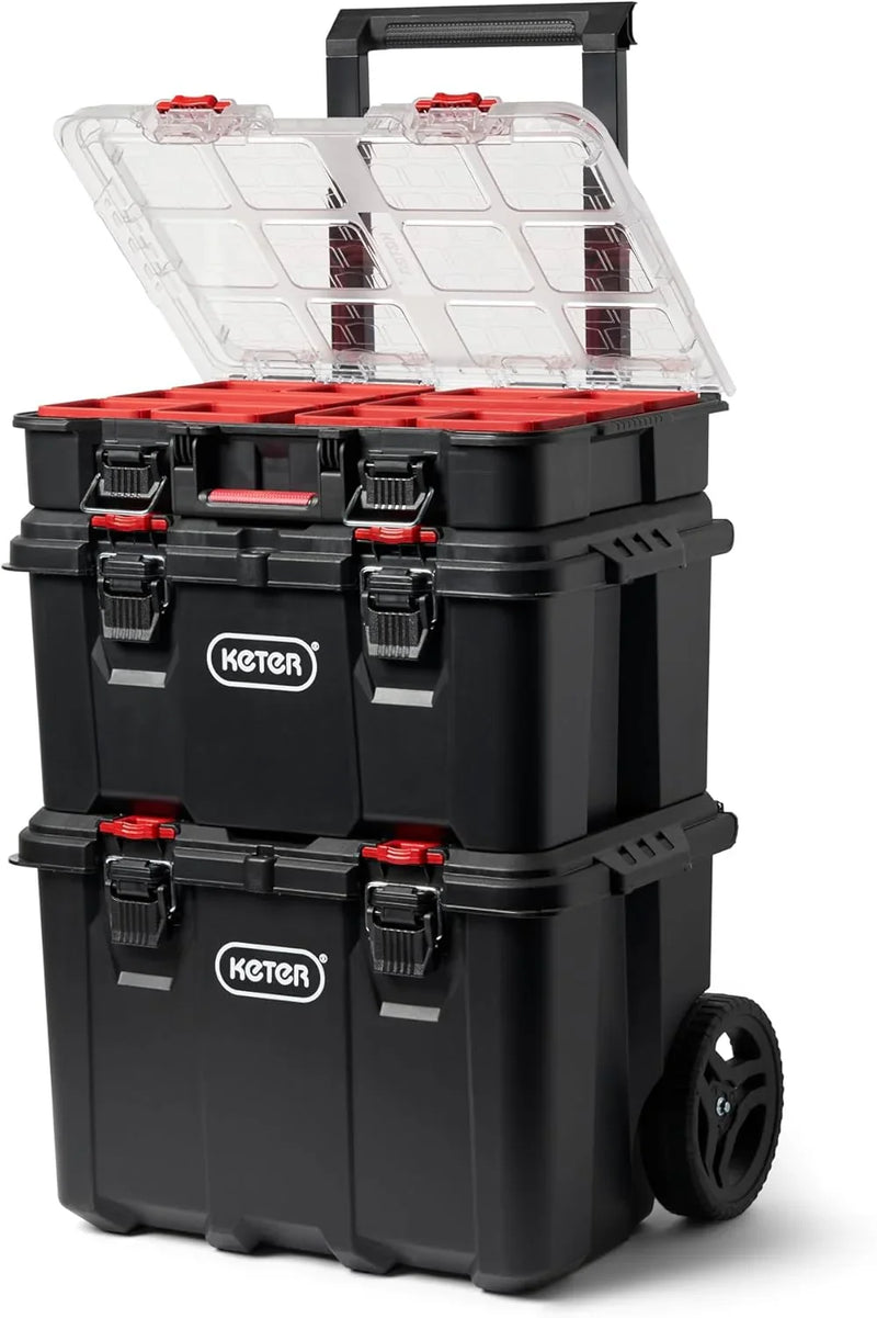 Stack-n-Roll Modular Tools Organizer for Garage Storage and DIY, 3 Piece Resin Rolling Tool Box System for Small Parts Q5840