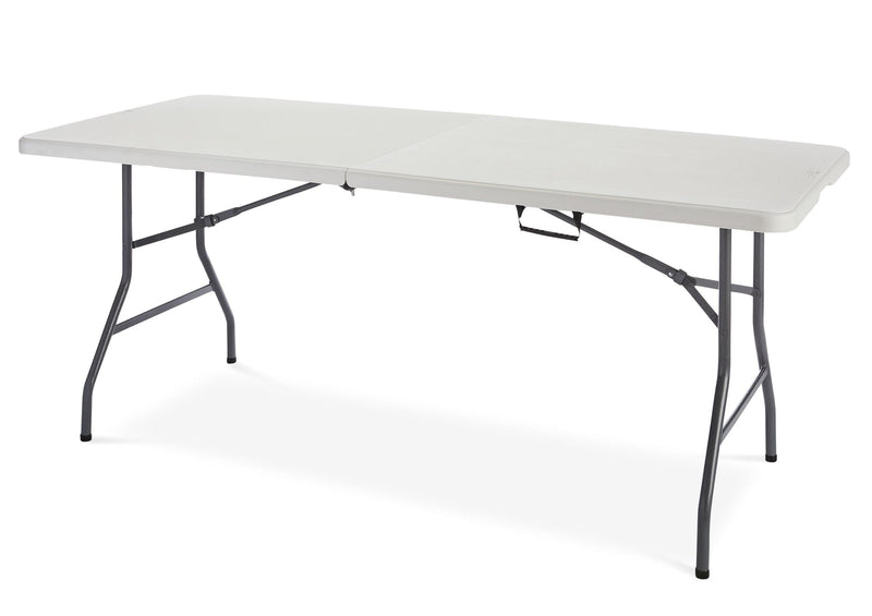 Portable Folding Table with Casters & Handle, 6-ft, White C2388