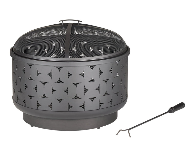 Round Outdoor Wood Burning Fire Pit, Steel, Black, 24-in M35