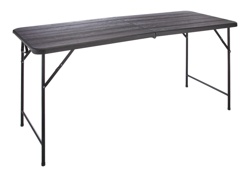 Woodgrain Folding Table, Plastic/Steel, Black, 6-ft A0799