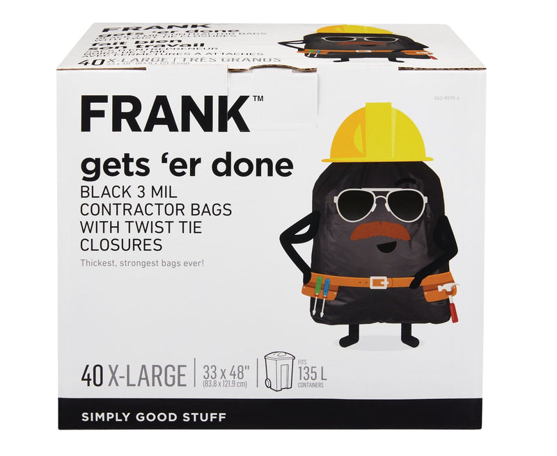 Extra-Large Twist-Tie Contractor Garbage Bags, 40-pk, Black, 135-L H2271